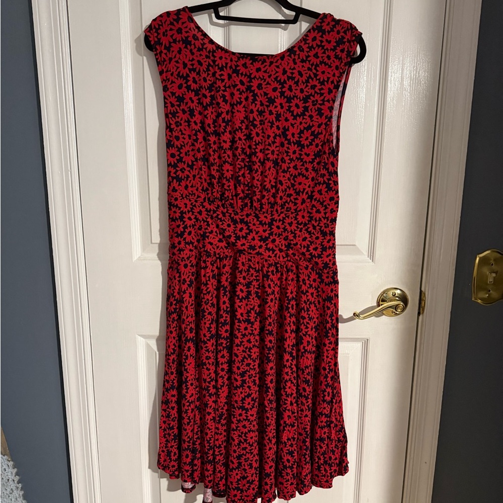 Anthropologie Red and Black Pleated Fit and Flare Dress